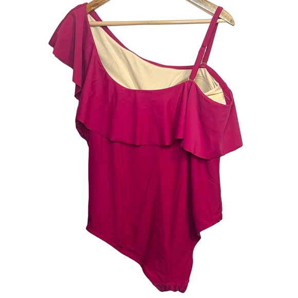 NWT Kona Sol Full Coverage One-Piece Swimsuit One‎ Shoulder Ruffle Pink - Picture 7 of 10